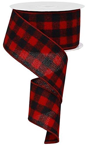 Image of Buffalo Plaid Wired Ribbon Decoration - 2 1 /2 inch x 10 Yards, Flannel Black & Red Check Decor, Wreath, Farmhouse, Gifts, Wrapping, Bows, Gift Basket, Fall, Christmas, Valentine's Day