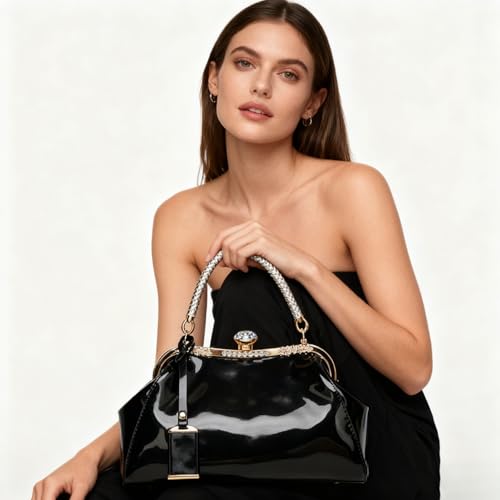 Bolso de mano femenino de cuero charol brillante miniatura 2