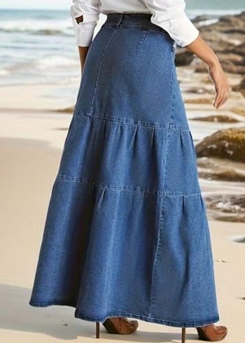 cffvdiz Women's Maxi Denim Skirt Casual Vintage High Waist Denim Long Skirt3