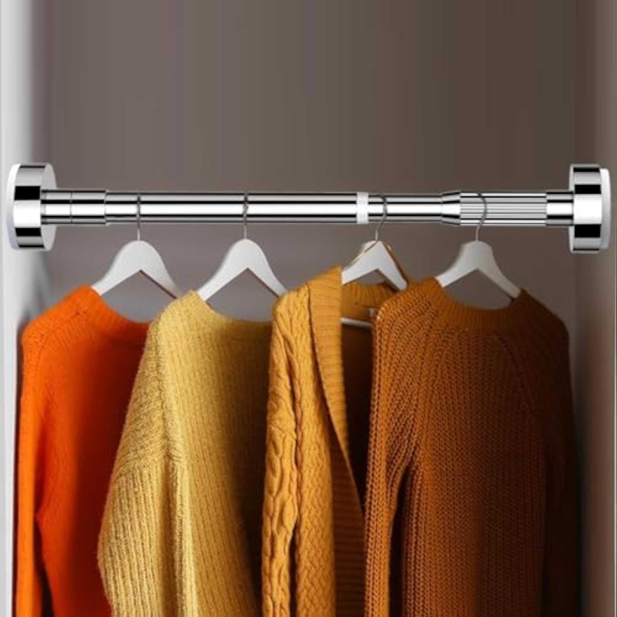 Adjustable Closet Rod for Hanging Clothes, Silver