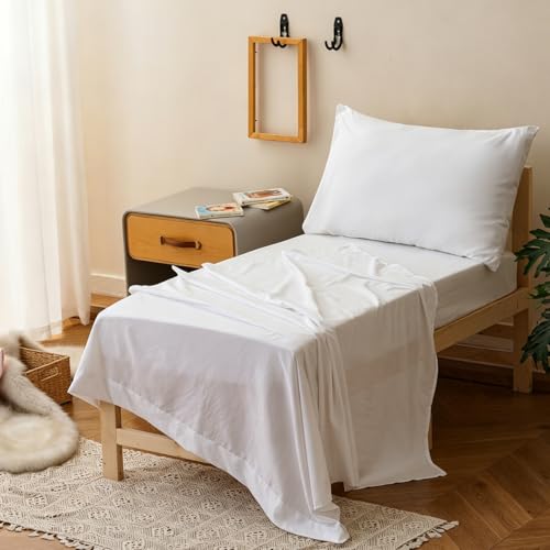 Image of Wellboo Solid White Toddler Bedding Sets for Girls Boys Plain Color 4 Pieces Soft Crib Bed Set Including Comforter, Sheets and Pillowcase Kids Soft All White Solid Color Quilt Warm