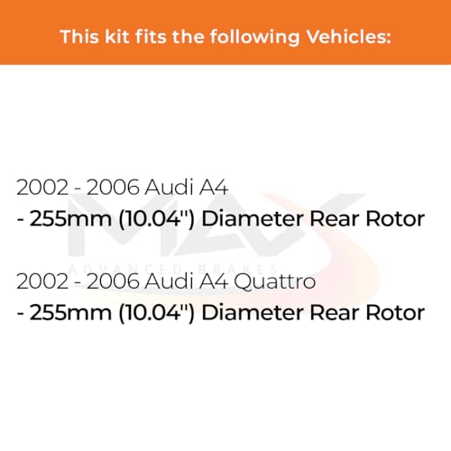Image of Max Advanced Brakes Rear Brake Kit Compatible With 2002 2003 2004 2005 2006 A4 Quattro w /10.04 inch Rear Rotor Replacement Premium OE Disc Brake Rotors and Ceramic Brake Pads
