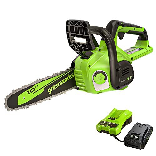 Greenworks 24V 10" Cordless Compact Chainsaw (Great For Storm Clean-Up, Pruning, and Firewood), 2.0Ah Battery and Charger Included by Greenworks - Used condition - US$93.20