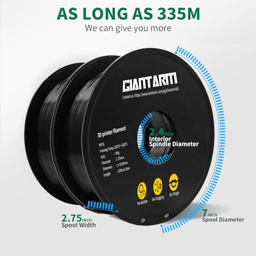 GIANTARM PETG Filament 1.75, 3D Printer Filament 2KG, Toughness Enhanced, Dimensional Accuracy +/-0.02mm, Vacuum Package (Black+Black) - Thumbnail 5