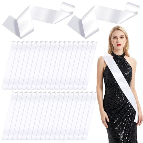AOZUO 48 Pcs Satin Sash for Pageants, Blank White Sashes Satin for Pageants Senior Sash Custom Sashs 2026 Prom Queen Sashs Senior Sashes for Beauty Pageant Wedding Birthday Homecoming