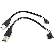 Duttek 9 pin USB Header to USB Cable, USB 2.0 Type A Male to Dupont 9 Pin Female Header Motherboard Cable Cord AM to 9Pin 0.2M2 Pack