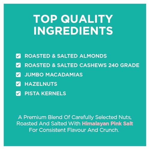 Image of Nutty Gritties Daily Nuts with 5 Exotic Nuts Macadamias, Hazelnuts, Pistachio Kernels, Almonds, Cashews | Dry Roasted with Himalayan Pink Salt | Healthy Snack with Zero Oil, 200g (Pack of 2)