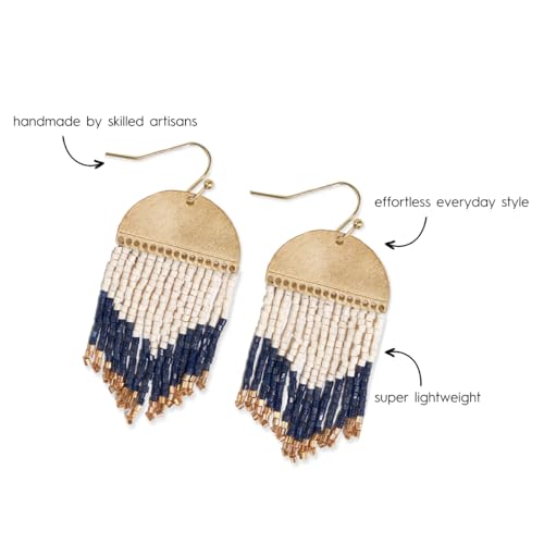 INK+ALLOY Beaded Earrings for Women Dangling, Claudia Luxe Seed Bead Short Fringe Boho Earrings, Hypoallergenic Handmade Jewelry for the Modern Bohemian, 2-Inch L3