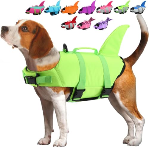 EMUST Dog Life Vests, Dog Floats for Swimming, Boat, Pool, Ripstop Dog Life Jacket with High Buoyancy and Lift Handle for Small and Medium Breeds, (M,SolidGreen)
