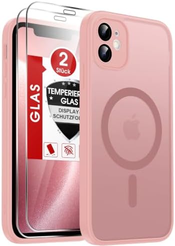 LeYi Handyhülle für iPhone 11 Hülle für Magsafe mit 2X Panzerglas-Rosa | Handy hülle Ultra Dünn Magnetisch Schutzhülle Schutzglas Matt Transluzent Stoßfest Case Cover für i Phone11