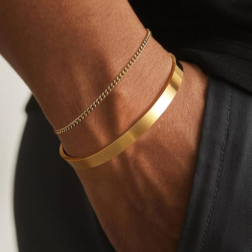 Image of Moodear Bracelet Set for Men, Sterling Silver Gold Plated Chain Bracelet Set