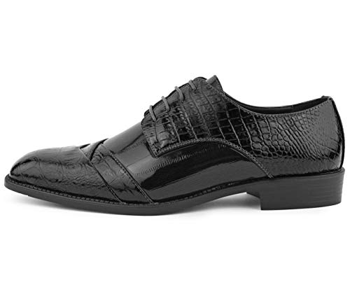 Image of Bolano Bandit Men's Alligator Print Cap-Toe Oxford Dress Shoes | Formal lace-up oxfords with alligator print, folded croc detailing and cap toe for tuxedo and dress wear