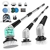 YKYI Electric Spin Scrubber,Cordless Electric Cleaning Brush,Shower Scrubber with 8 Replaceable Brush Heads,Power Scrubber 2 Adjustable Speeds,Bathroom Brush with Long Handle for Bathtub,Tile (Grey)