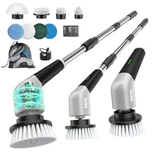 Electric Spin Scrubber,Cordless Electric Cleaning Brush,Shower Scrubber 2 Speeds,8 Brush Heads,IPX7 Waterproof,Adjustable Long Handle for Bathroom, Tub,Tile,and Car