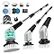 YKYI Electric Spin Scrubber,Cordless Electric Cleaning Brush,Shower Scrubber with 8 Replaceable Brush Heads,Power Scrubber 2 Adjustable Speeds,Bathroom Brush with Long Handle for Bathtub,Tile (Grey)