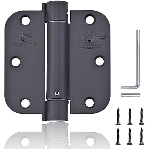 Self Closing Hinge 3.5 Inch Matte Black Auto Close Door Hinges Adjustable 3 1/2 Inch Spring Hinges Door Closer Hinge 5/8" Radius Corner for Commercial Grade Auto Self-Closing UL Listed, 2 Pack Cover