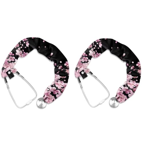 Uorisanigo 2 Pack Stethoscope Cover Oriental Cherry Pattern Stethoscope Accessories Stethoscope Cover Sleeve Cute Pattern Stretchy Stethoscope Protective and Decor Cover for Nurses