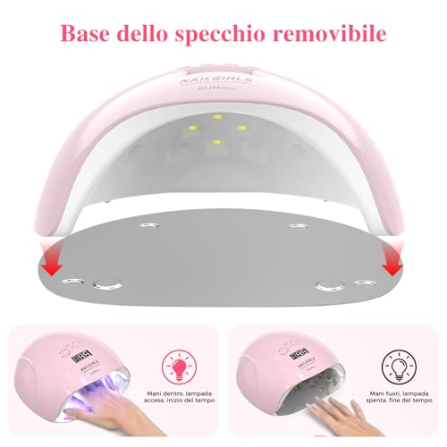 Lampade Uv Per Unghie,Nailgirls 220W Portatile Lampada Per Unghie Asciuga Smalto Fornetto Unghie Per Manicure Pedicure,Sensore Di Avvio Automatico Lampada Unghie Led UV,4 Modalità Timer, Rose - 5