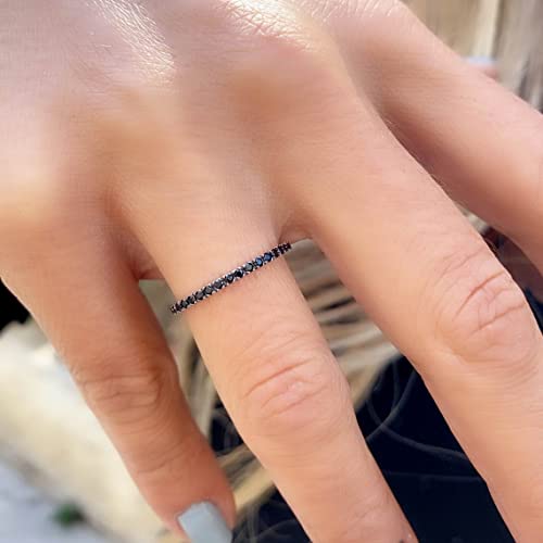 14K 18K Gold Black Eternity Band, Micro Pave Diamond Band Ring, 14K Wedding Band, 1.2Mm Band Ring, Statement Ring, Black Diamond Promise Ring For Women Girls #TOP4