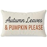 PANDICORN Fall Throw Pillow Covers 12x20, Autumn Leaves & Pumpkin Please Lumbar Decorative Cushion Case, Fall Decorations Home Decor Outdoor Farmhouse Sign for Living Room Bedroom Sofa Couch Porch