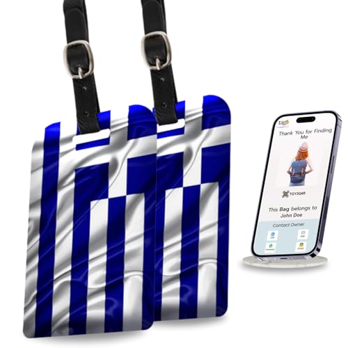 tag8 Greece Flag Luggage Tags with Airport Tracer, 2 Pcs