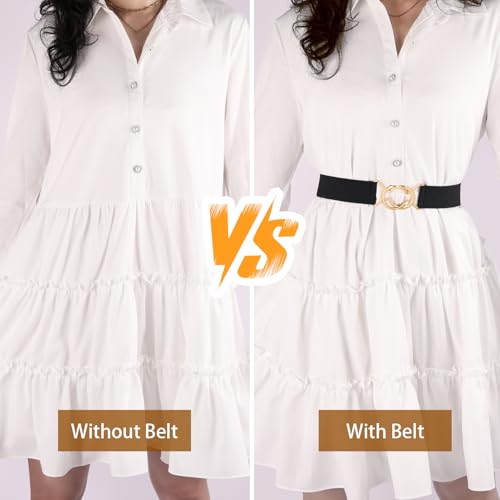 Womens Stretch Elastic Belt - Gold Buckle Adjustable Waist Belt for Dresses, Tops & Skirts4