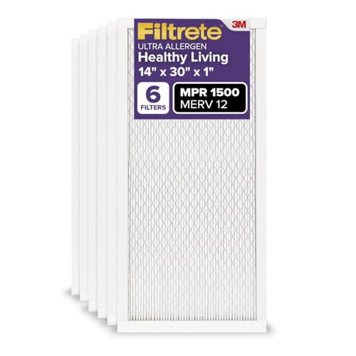 Filtrete 14 x 30 x 1 AC Ofen- Luftfilter, MERV 12, MPR 1500, zertifiziert für Asthma und Allergie, 3 Monate plissiert, 2, 5 cm elektrostatischer Luftreinigungsfilter, 6er- Pack (tatsächliche Größe 35, 1 x