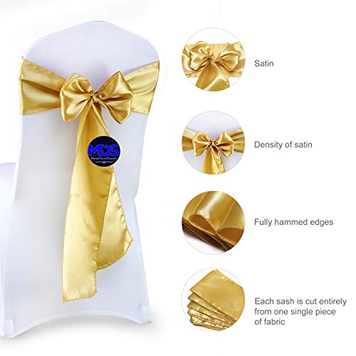 Mds Pack Of 50 Satin Chair Sashes Bow Sash For Wedding Events Supplies, Decorations For Birthday Parties, Graduations, Engagements, Chair Sashes Fit Folding And Banquets Chair Cover -Gold #TOP5