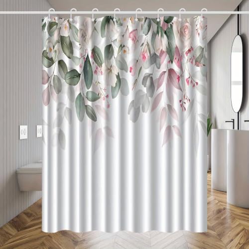 Rideau de douche floral 230x180 cm en polyester vert lavable avec crochets - 2