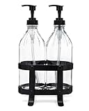 Rail19 Vintage Clear Kitchen Dish + Hand Soap Dispenser Set with Black Metal Stand - Perfect for Kitchen Sink, 16oz
