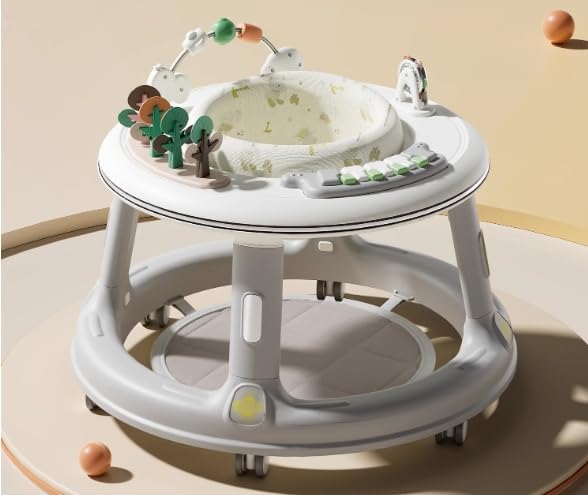 Lauflernhilfe, Baby Walker Höhenverstellbar mit 360° Drehbares Sitzkissen,Überrollsicherer Lauflernwagen mit Leisen 360°-Laufrädern, Musikablage und Spielcenter,Gehfrei Baby von 9 bis 18 Monaten