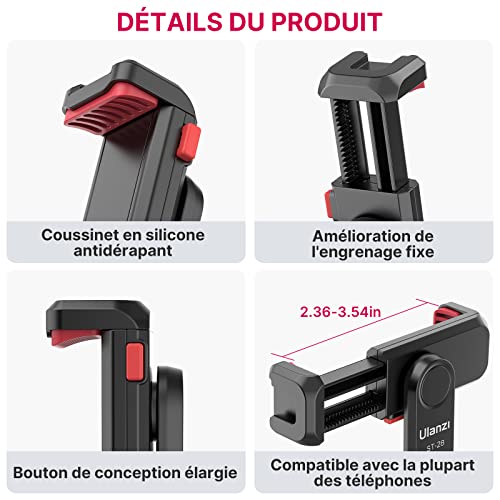 ULANZI Adaptateur Trépied Smartphone, ST-06S Stabilisateur Smartphone avec 2 Chaussure Froide, Support Téléphone Appareil Photo, Rotation 360º Moniteur pour iPhone Galaxy Huawei DSRL Caméra – vue 6