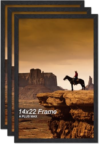A PLUS MAX 14x22 Picture Frame Set of 3 Black Engineered Wood Frame for 14 x 22 Inch Picture Poster Photo Light Weight 14 by 22 Frame with Wood-grain for Wall - 3 Pack/Black/14 x22