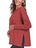 Love2Mi Women’s Maternity Tops Long Sleeve Loose Fit Maternity T-Shirt Split Side Breastfeeding Top Maternity Clothing