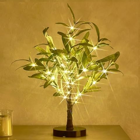 Hairui Lighted Small Olive Tree Battery Operated or USB 18in 50 Warm White LED with Timer, Light Up Table Top Artificial Greenery Tree with Fairy Lights for Wedding Holiday Home Christmas Decoration Cover