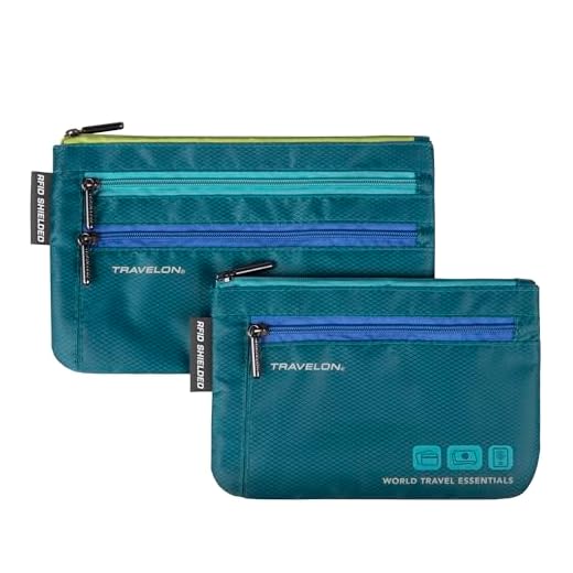 Travelon World Travel Essentials Set Of 2 Currency and Passport Organizers, Peacock Teal