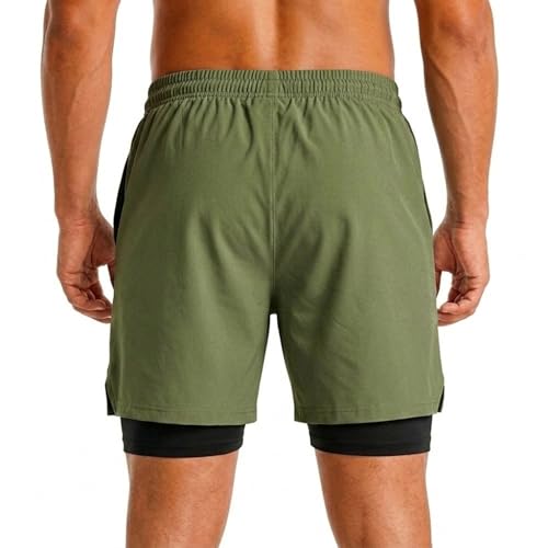 Image of Boldshark Men's 2-in-1 Running Shorts with Inner Compression Layer, Quick-Dry Sports Shorts with Phone Pocket for Gym, Running & Training