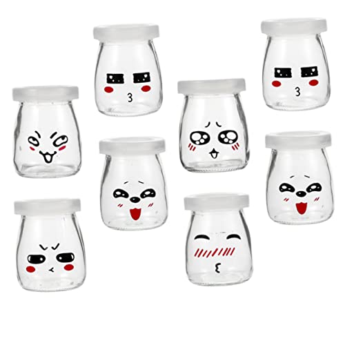 Ipetboom 8 piezas Botellas de Vidrio para Pudding y Yogur Diseño Aleatorio para Postres y Almacenamiento de Gelatina y Yogur