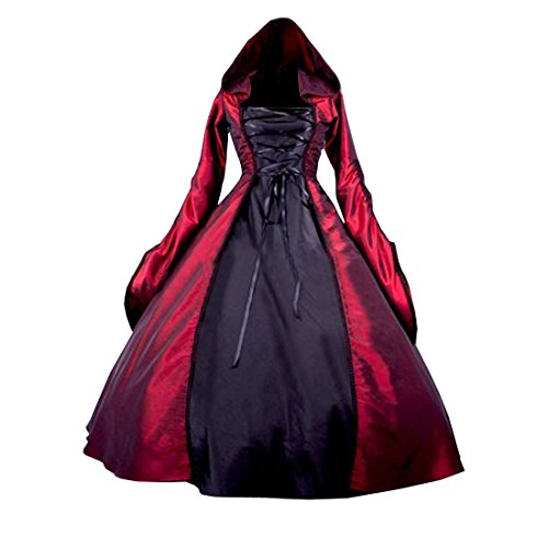 Partiss Women's Gothic Victorian Poplin Long Sleeve Hooded Halloween Lolita Witch Dress M Red