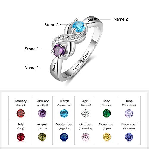 925 Sterling Silver Personalized Infinity Mothers Rings with 2 Round Simulated Birthstones Custom Engraved Engagement Promise Rings for Women (11)2