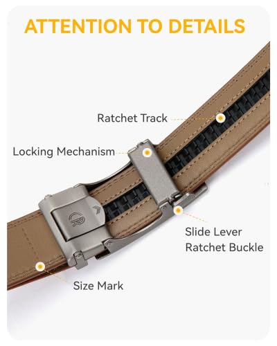 Image of CHAOREN Ratchet Belt Men - 1 3 /8'' Mens Belt Leather for Casual Jeans | Smooth Sliding Track, Micro-adjustable, Trim to Fit, Daily Wear, Gift Box