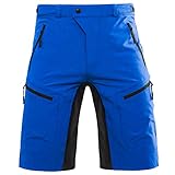 Hiauspor Herren-Fahrradhose-Mountainbike-Hose-kurz-MTB-Shorts Radhose Elastizität Outdoor Wanderhose Sportshose Fitnesshose Taschen mit reißverschluss(knallblau,L)