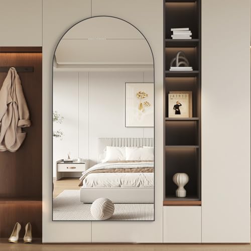 NEUWEABY Spiegel in voller Länge 180x80 cm Gewölbter Spiegel Ganzkörper Schwarz Stehend Bodenspiegel mit Ständer Hängend oder an die Wand gelehnt für Schlafzimmer Eingang, Wohnzimmer
