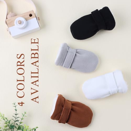 Zsedrut No Scratch Baby Mittens Toddler Infant Fleece Lined Gloves Winter Warm Mitten for Baby Boys Girls (White+Black+Gray+Caramel, 6-24M)