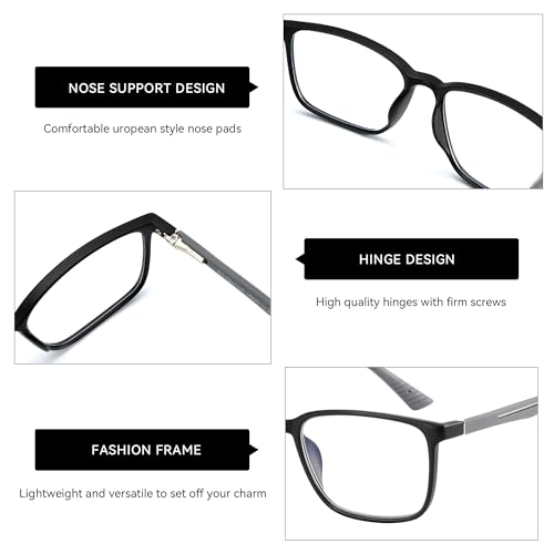 Miniatura 3 de Zenottic Gafas De Lectura Para Hombre - Filtro De Luz Azul Presbicia Montura Quadrada - Bisagras De Resorte Anti-Reflejantes Para Computadora Negro Y Tortuga 2 X