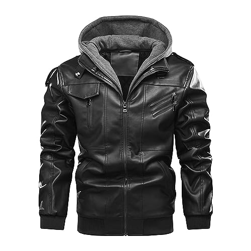 Veste en cuir matelassée épaisse style motard veste d'hiver chaude homme DGKaxiyaHM