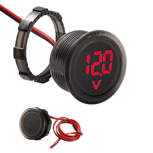 VooGenzek DC 5-100V DC Digital Voltmeter Wasserdicht, 2 Drähte Spannungsmesser 3-Digit LED Anzeige, mit Anti Konnection Schutz, für Autos Fahrzeuge Motorräder Boote, Rot