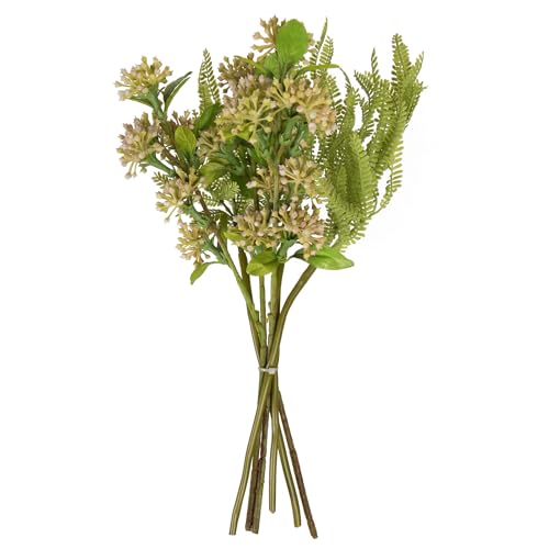 Vickerman 14" Mustard Yellow Artificial Wild Berry and Green Fern Bundle, 2 per Bag.