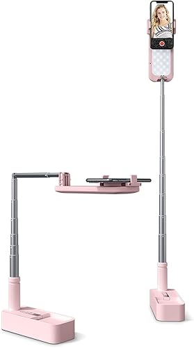 Viozon Soporte Extensible para Selfie con Rotación de 360° con Soporte para Teléfono, Luz LED Plegable Inalámbrica Recargable de 7 Niveles de Brillo