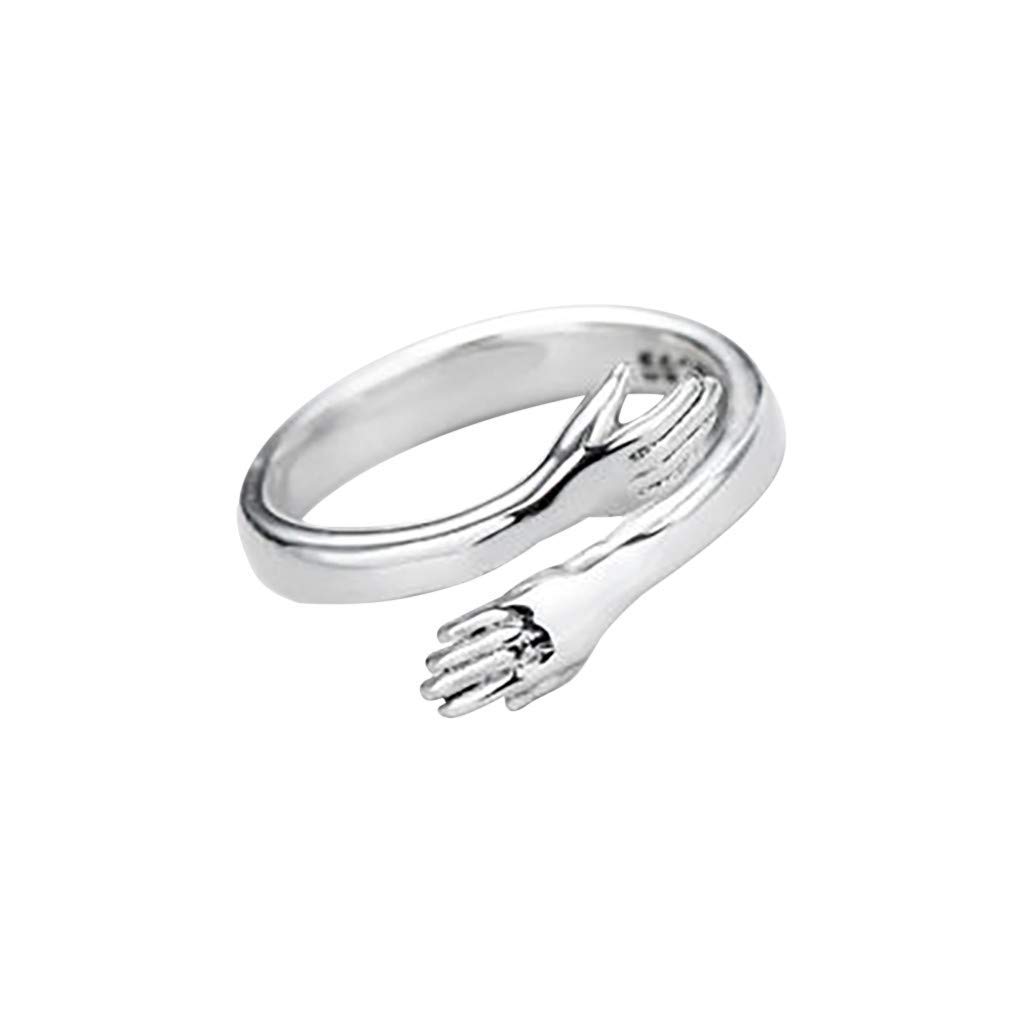 WXKAGF Anillo de Amor Abrazando Pareja, Nourich Vintage Abrazando Manos Anillo Ajustable de Plata esterlina, Amor Abrazo Manos Anillo Abierto joyería alianzas de Boda para Mujeres Hombres niñas